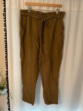 Free People like this paperbag linen pants women’s L large tie waist tan brown